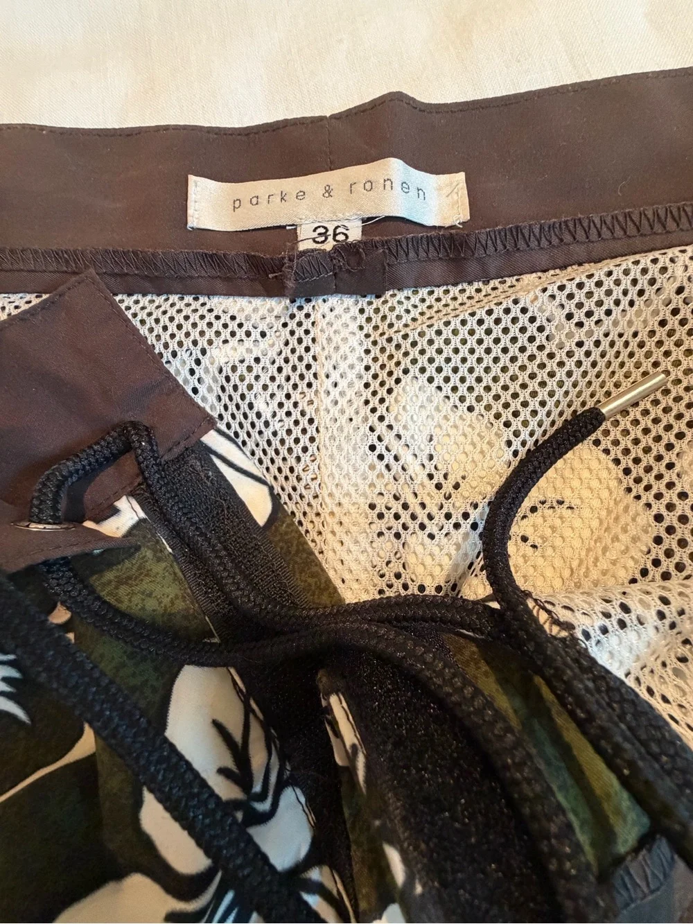 Parke & Ronen Brown & Green Floral Swim Shorts with White Accents